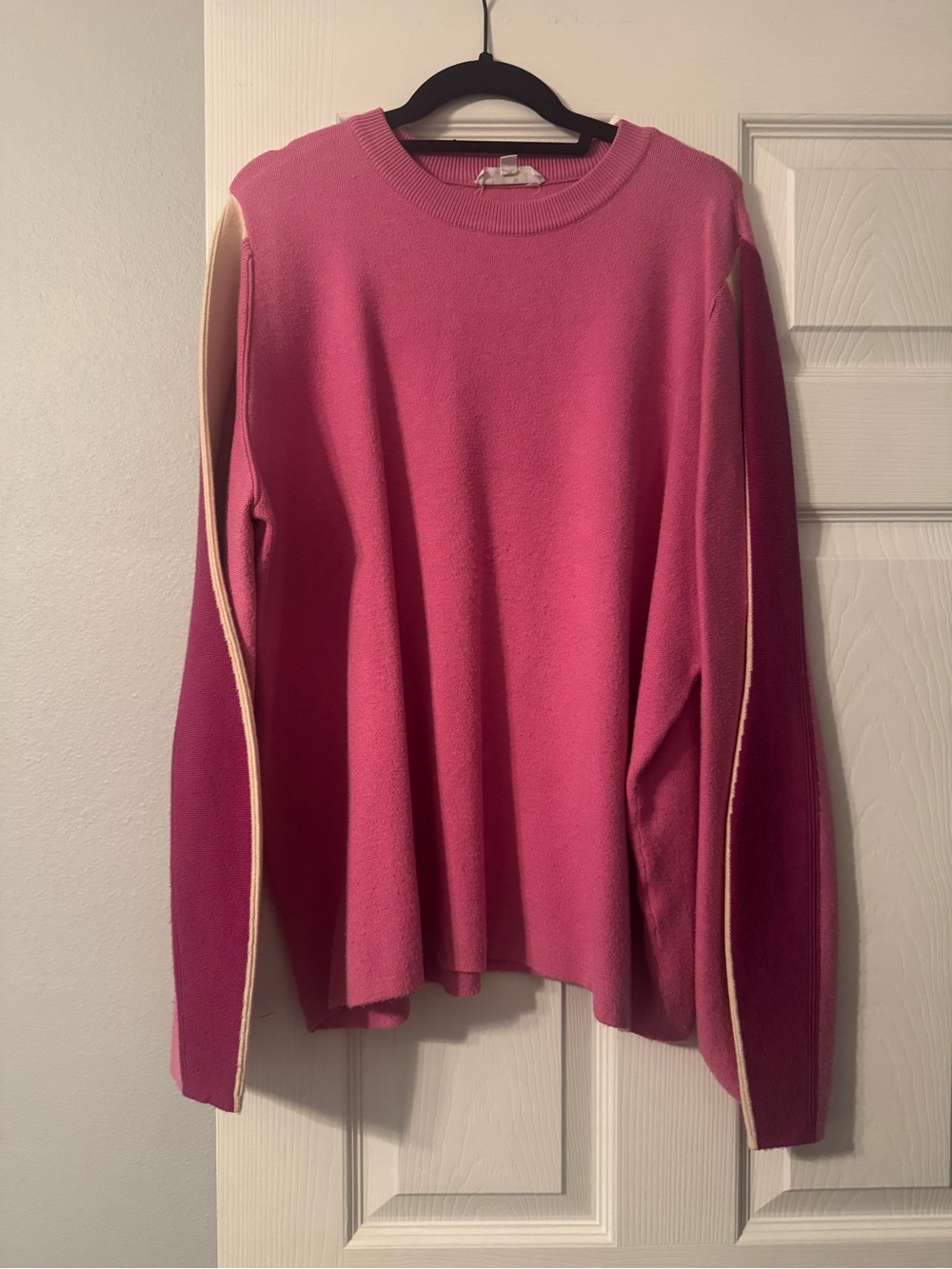 THML Pink Crewneck Sweatshirt with Cream Sleeve Trim